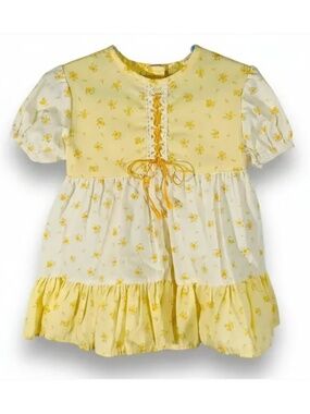 Bloome De Jeune Fille Vintage Prairie Dress Yellow Floral Puff Sleeve 3T